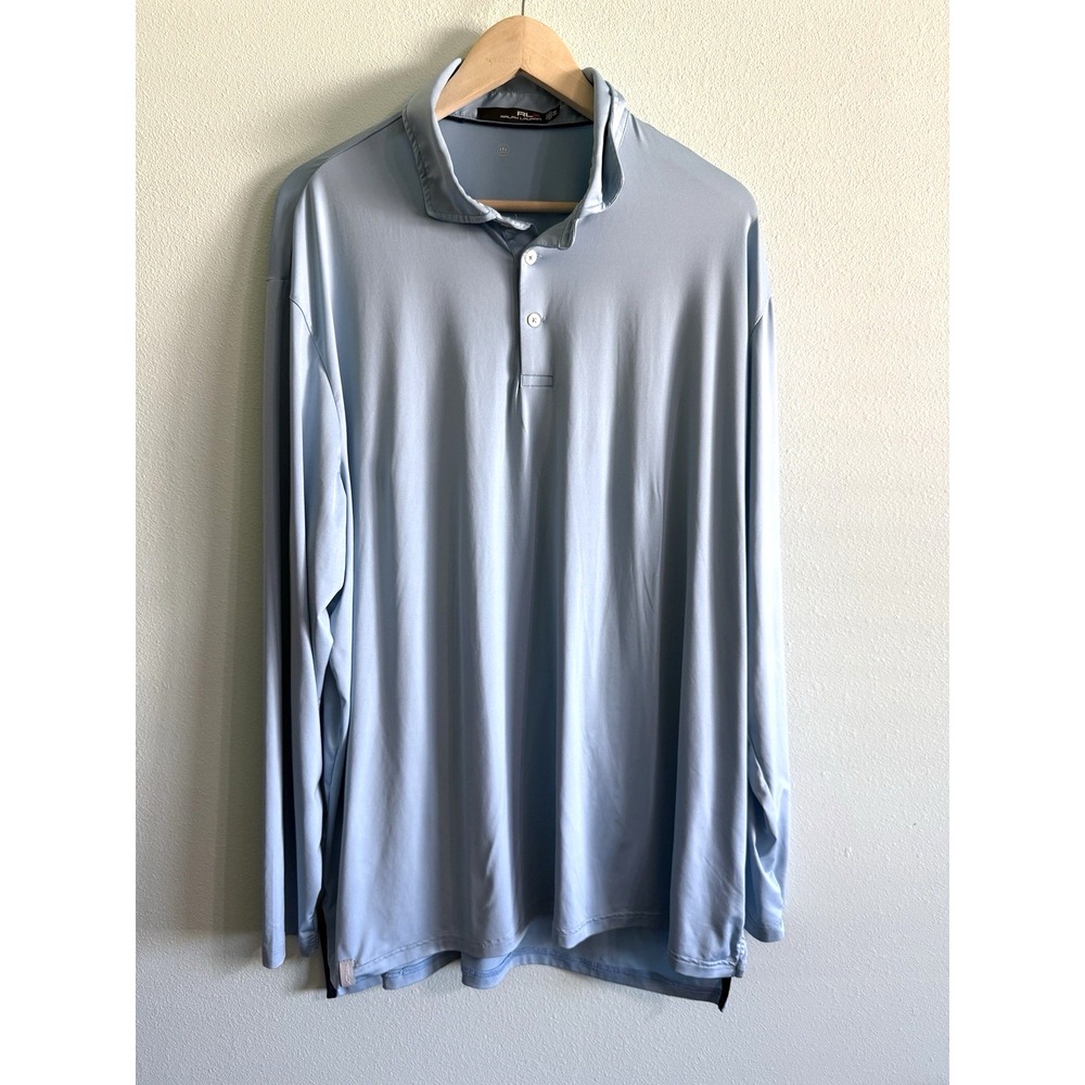 RLX Ralph Lauren Polo Shirt Mens 2XL Blue Wicking Long Sleeve Performance Golf